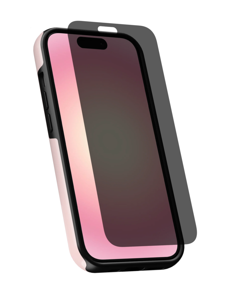 Foto del filtro Kensington MagPro instalándose magnéticamente en un portátil