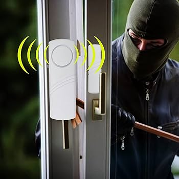 ladrones intentando entrar por una puerta pero esta tiene alarma