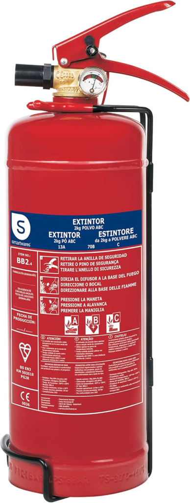 Extintor de polvo ABC de 2 kg marca Smartwares con soporte de montaje para vehículos y hogares