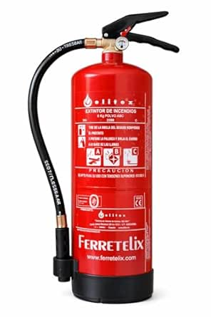 Extintor profesional FERRETELIX de 6 kg de polvo ABC con manguera de alta eficacia